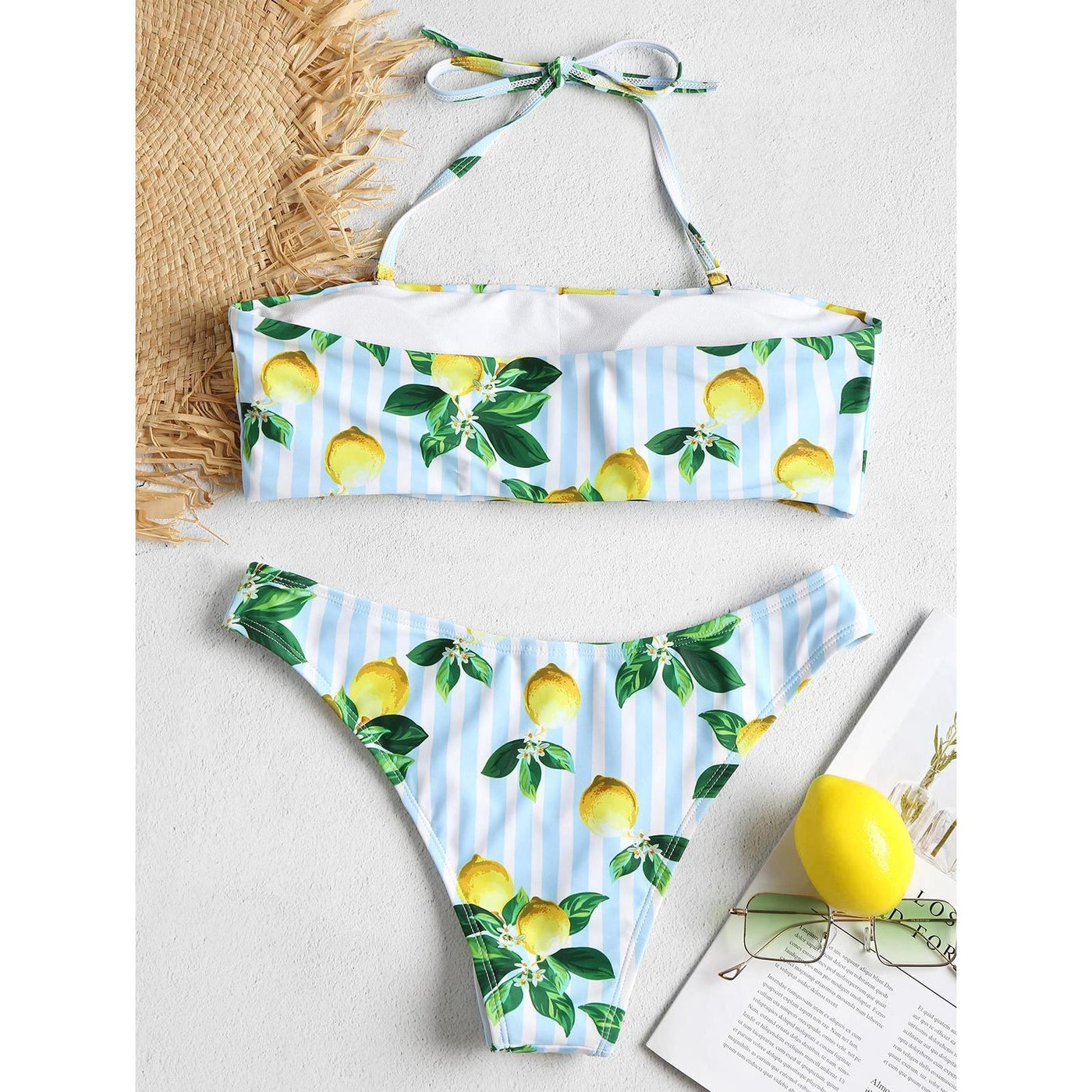 Sexy Bandeau Lemon Printed Bikini-Women's Clothing-Walmel