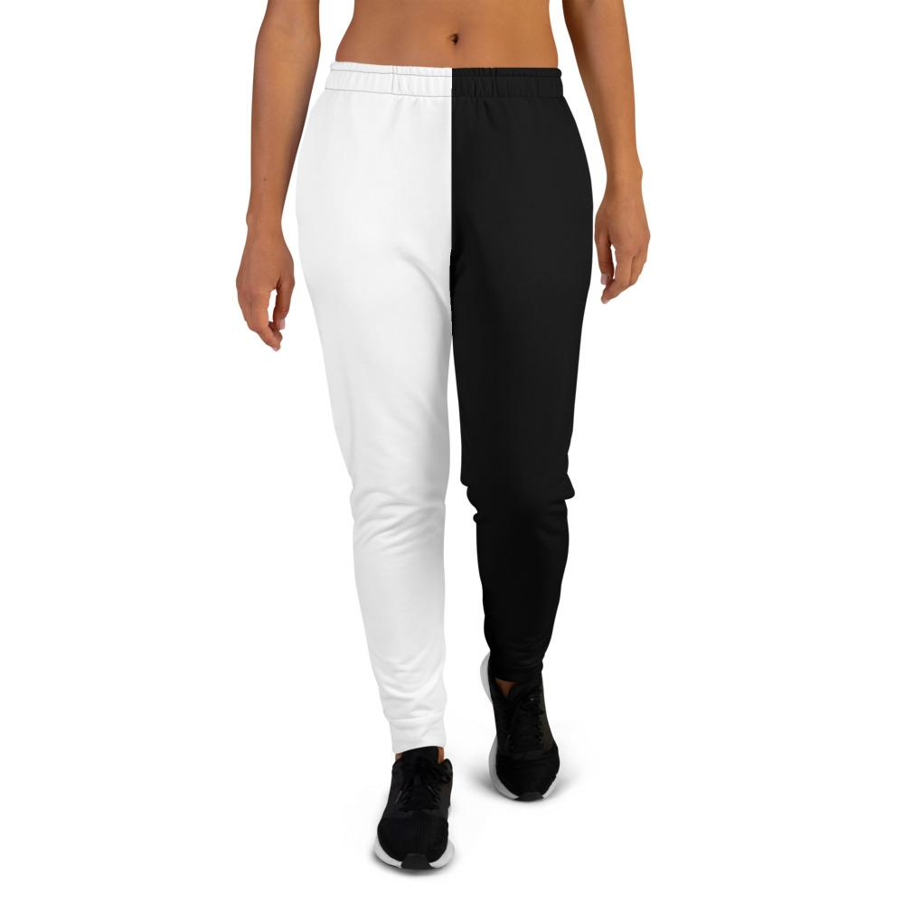 Calça Jogger Feminina - Calça esportiva gráfica bicolor preto e branco
