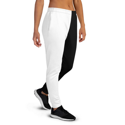 Womens Jogger Pants - Black & White Two-Tone Graphic Sports Pants