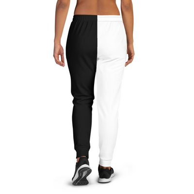 Womens Jogger Pants - Black & White Two-Tone Graphic Sports Pants