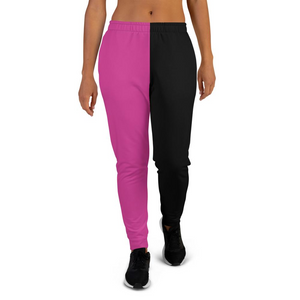 Pink/Black Graphic Women's Jogger Pants - Sporty Two-Tone Design