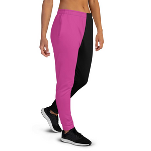 Pink/Black Graphic Women's Jogger Pants - Sporty Two-Tone Design