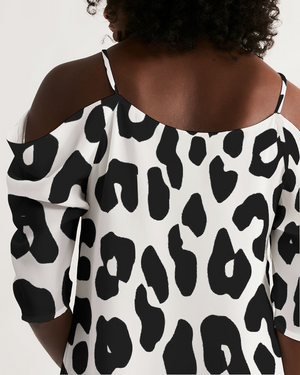 Open Shoulder A-Line Black/White Leopard Print