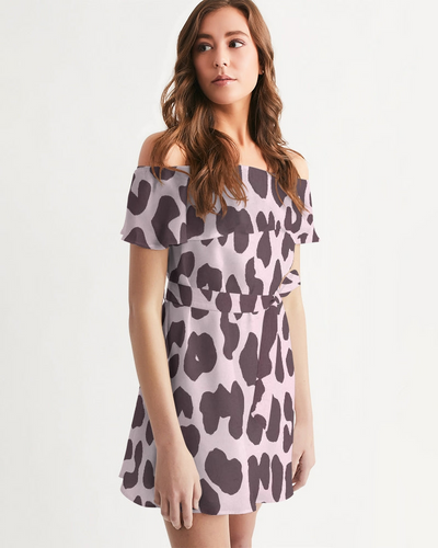 Pink Leopard Print Women's Off-Shoulder Dress