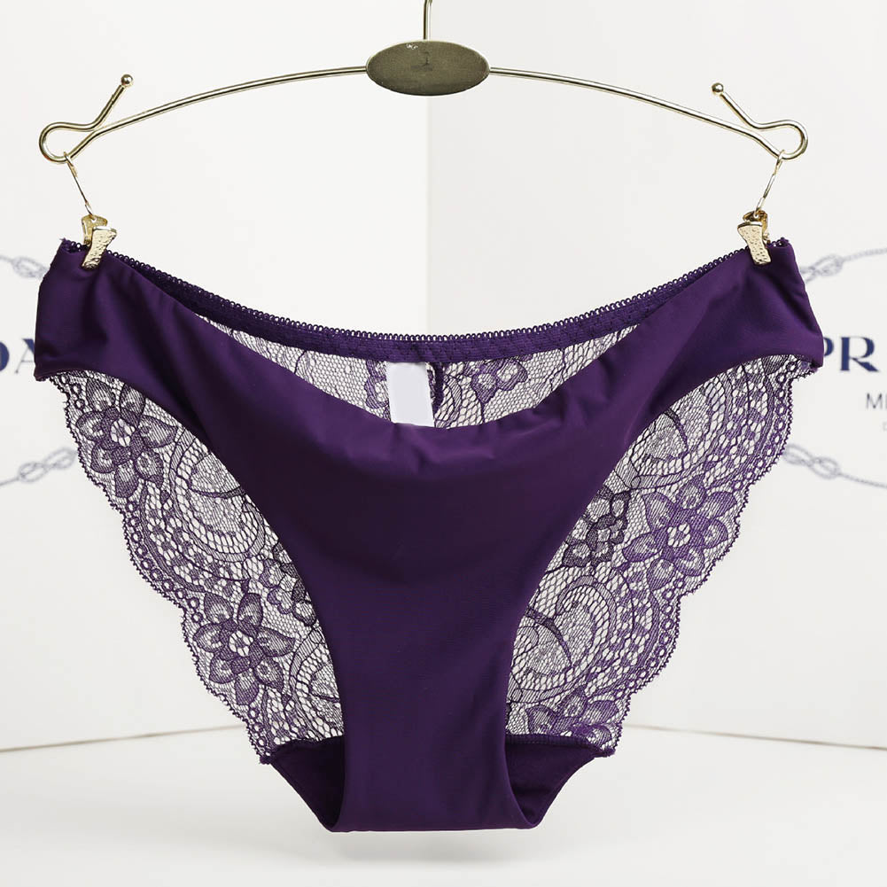 Low Waist Lace Floral Print Seamless Underwear - Walmel