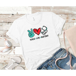 Camiseta de enfermagem amor paz