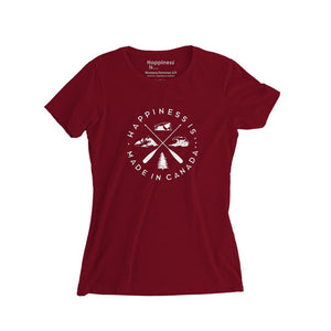 Camiseta feminina com crista, vermelho do Canadá