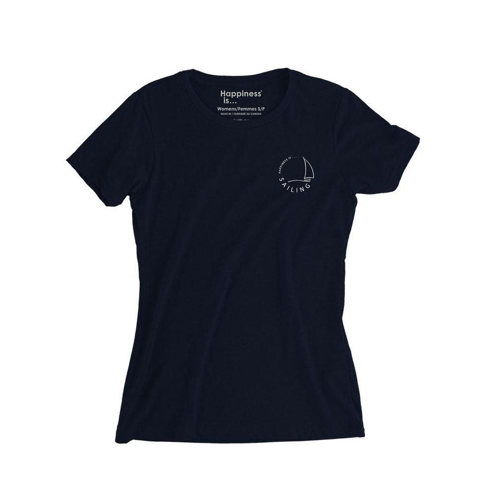 Segel-T-Shirt für Damen, Marineblau mit Weiß