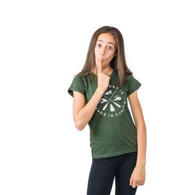 Jugend-Mädchen-Wappen-T-Shirt, Waldgrün