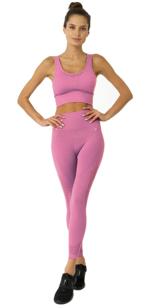 Nahtlose Mesh-Leggings mit Rippdetail – Pink