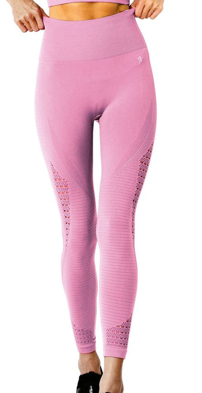 Nahtlose Mesh-Leggings mit Rippdetail – Pink