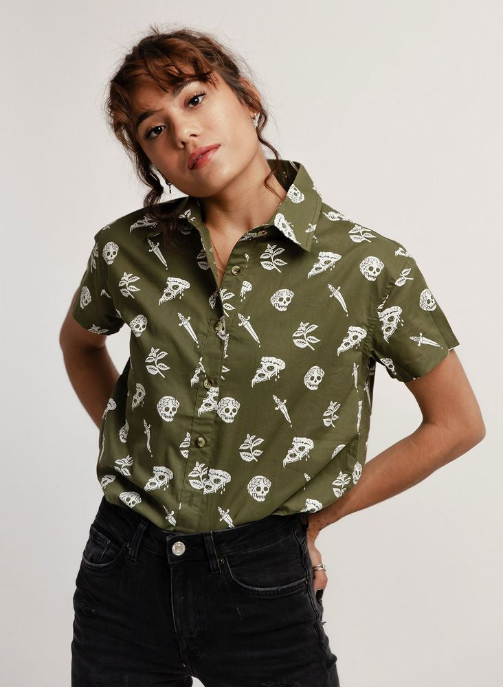 Pizza Slayer Women's Button-Up Top