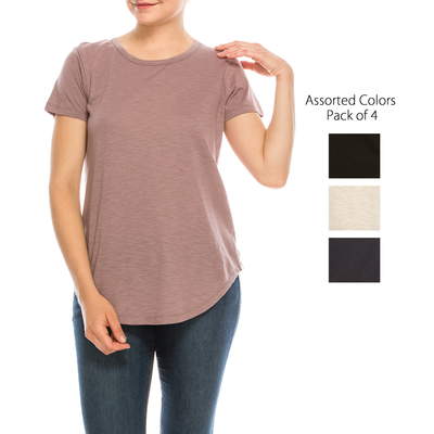 Urban Diction 4 Pack Neutral Curved-Hem Crew Neck Basic Tees
