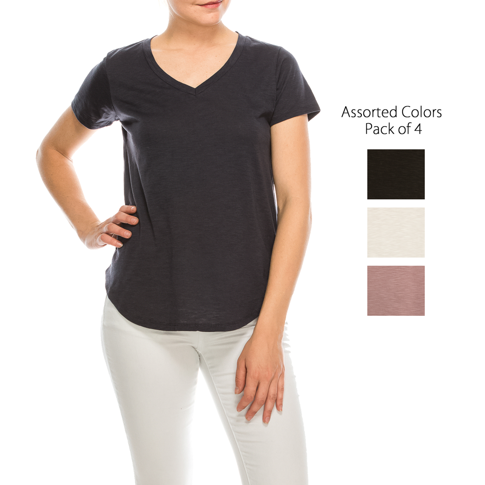 Urban Diction 4 Pack Women's Neutral Colored V-neck T-Shirts