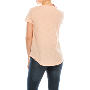 Pacote com 4 camisetas femininas com elástico macio e elástico no pescoço bolso manga curta