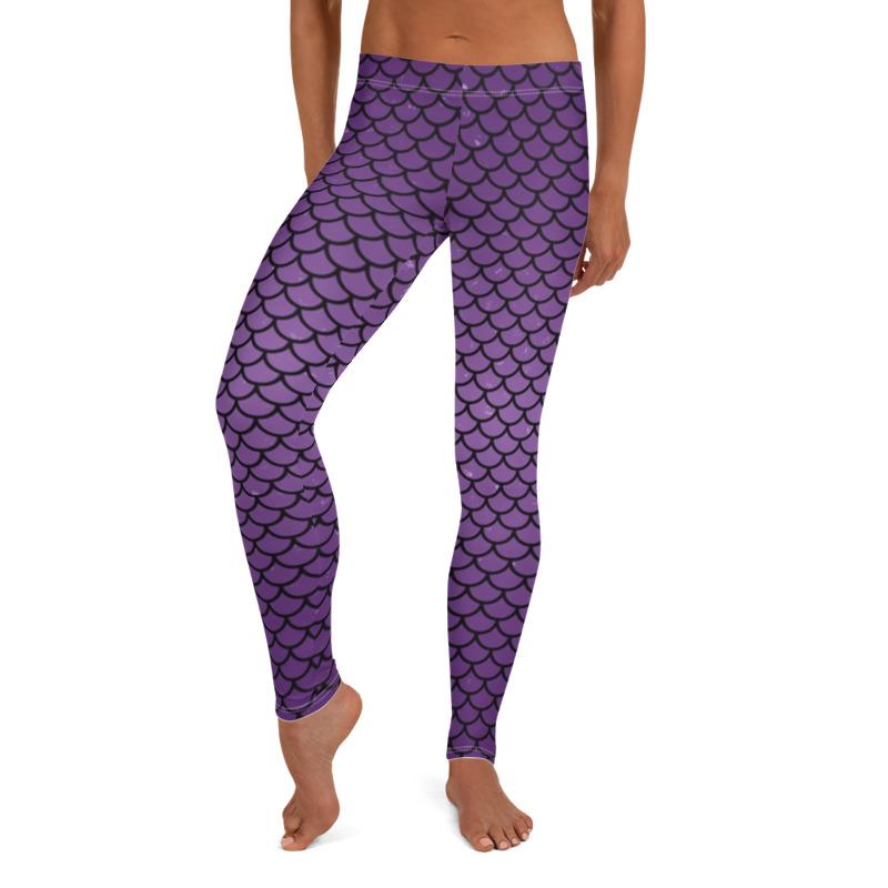 Mid Waist Purple Mermaid Leggings-Women's Clothing-Walmel